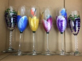 (6) Painted Stemware Flute Glasses