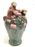 Vintage Majolica Monkey Vase