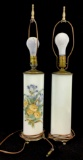 Pair Of Vintage Hand Painted Milk Glass Lamps