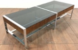 Mid Century Modern Walnut & Glass Top Coffee Table