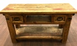 Rustic Mesquite Oak & Iron Console Table