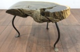 Custom Mesquite Slab On Iron Base Accent Table