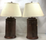 Pair Faux Alligator Leather Wrapped Table Lamps