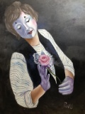 Pinki Signed Mime Portrait Acrylic On Canvas