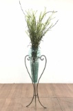 Wrought Iron & Crackle Glass Vase W/ Greenery