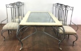 Glass Insert Top, Travertine & Iron Dining Group