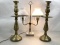 (3pc) Etched Brass Candlesticks & Students Lamp