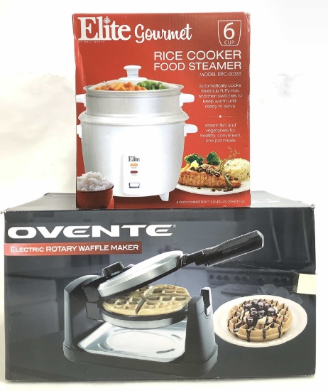 (2pc) Rice Cooker & Electric Rotary Waffle Maker