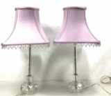 Pair Etched Glass Candlestick Table Lamps