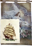 Vintage Religious Tapestry & Ship Textile Art