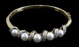 14k Yellow Gold, Pearl & Diamond Bracelet