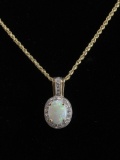 14k Gold Necklace & Opal & Diamond Pendant