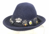 Vintage Blue German Bavarian Wool Felt Hat & Pins