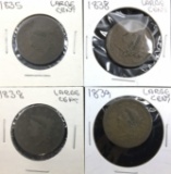 (4) U. S. Coronet Hair Large Cents