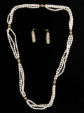 14k Gold & Cultured Pearl Necklace & Earrings