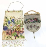 (2) Antique Glass Beaded Floral Purses