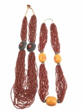 (2) Vintage Multi Strand Coral Beaded Necklaces