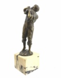 Vintage Bronze Boy & Swan Sculpture