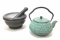 (2pc) Stone Pestle & Mortar & Cast Iron Teapot