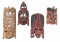(4) Folk Art Style Wood Carved African Wall Masks