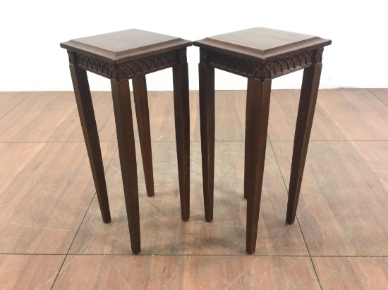 Pair Traditional Style Fruitwood Lamp Tables