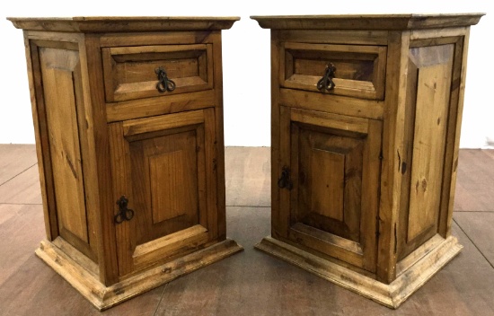 Pair Of Rustic Mexican Mesquite Commode Cabinets