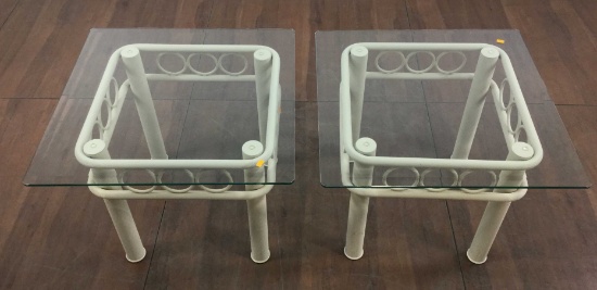 Pair Contemporary Style Beveled Glass Top Tables