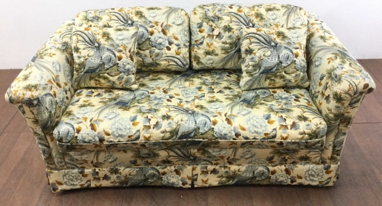 Floral Rolled Arm Loveseat & Throw Pillows