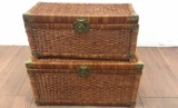 (2) Lidded Wicker Storage Baskets