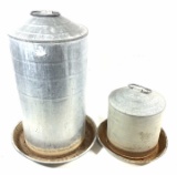 Pair Vintage Galvanized Steel Poultry Feeders