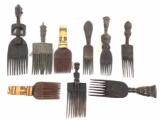 (9pc) Wooden Carved Congo Hair Combs