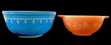 Vtg Snowflake Blue & Pink Gooseberry Pyrex Bowls