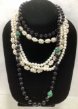 (3pc) 10k Gold Clasp, Pearls & Malachite Necklaces