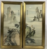 (2pc) Chinese Prints On Silk Panel Framed Art