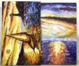 (2pc) Impressionist Sailboats Oil On Canvas