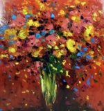 Abstract Still Life Flowers In Vase Oil On Canvas