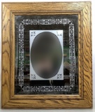 Acid Etched Traditional Style Oak Wall Mirror