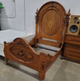 Victorian Carved Oak & Walnut  Queen Size Bedstead