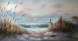 Paul Signed Girl Overlooking Ocean Oil On Canvas