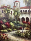 Baldwin Signed Mission & Palms Oil On Canvas