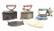 (3pc) Vintage Charcoal Irons, Ironing Box