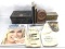 Vintage Bank Money Cloth Bags & Tin Box & Key