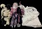 (3pc) Vintage Porcelain Joker Dolls, Table Cloth