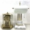 (2 Pc) Kundo Gold Plated Desk Clock & Marble Lamp