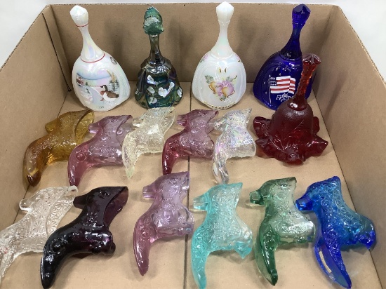 (16 Pc) Glass Shoe Figures & Hand Painted Bells