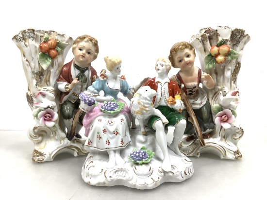 (3 Pc) Victorian Style Porcelain Vases & Figures