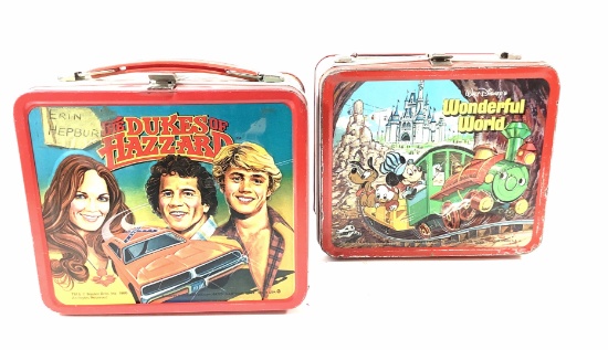 Pair Of Vintage Tin Lunch Boxes