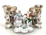 (3 Pc) Victorian Style Porcelain Vases & Figures