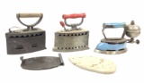 (3pc) Vintage Charcoal Irons, Ironing Box