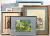(6 Pc) Assorted Watercolor & Colored Pencil Art
